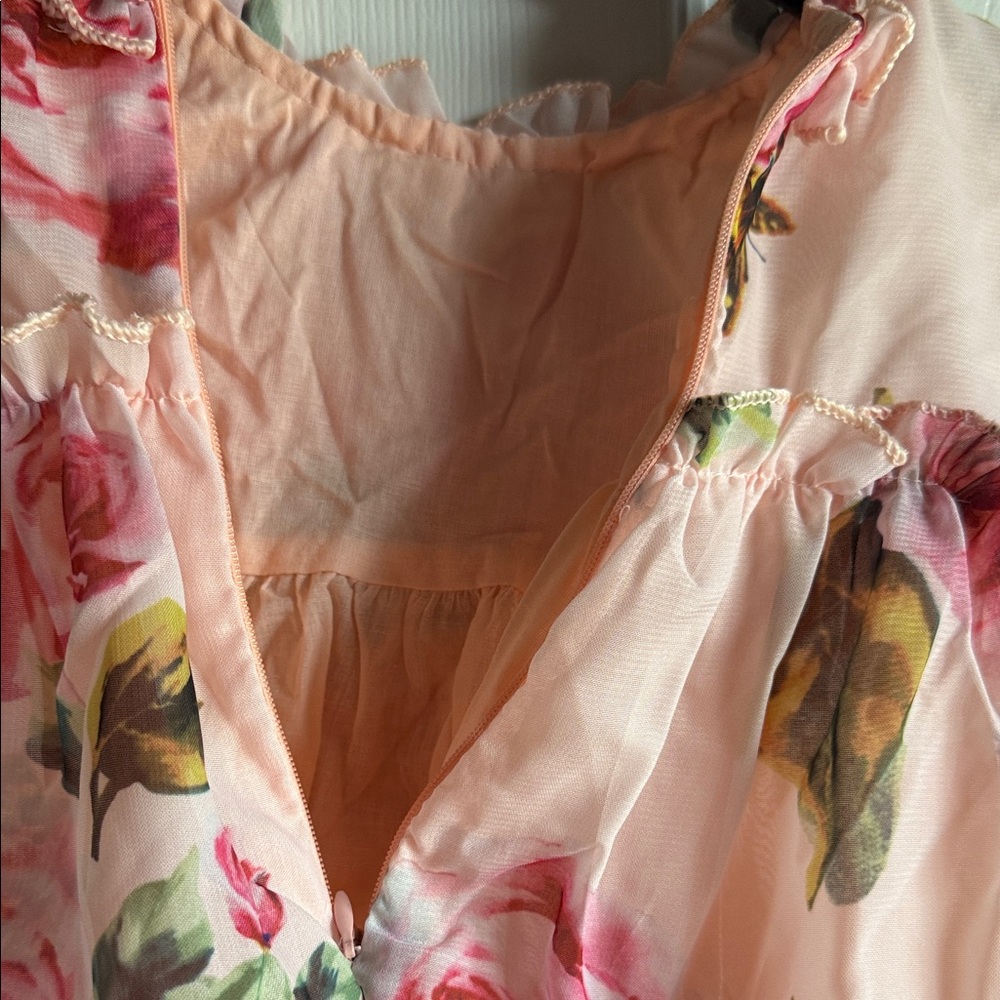Girls Pink Floral Ruffle Dress - Picture 6 of 6